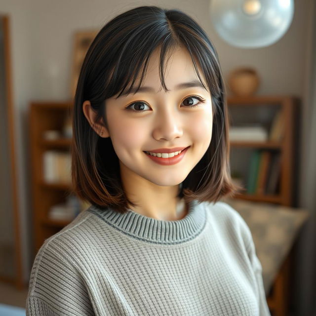 A full body shot of a 20-year-old Japanese girl with a detailed, beautiful face and cute ears