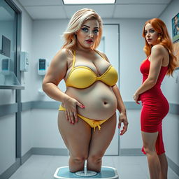 A stunning, curvy 18-year-old girl with blonde hair and a thin face radiates a blend of sexiness and sweetness