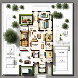 Generate a detailed house plan of a layout featuring 28 feet in width and 50 feet in length