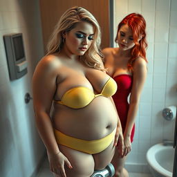 A beautiful, curvy 18-year-old girl with blonde hair and a thin face captures a blend of sexiness and sweetness