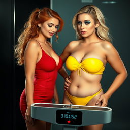 A beautiful, curvy 18-year-old girl with blonde hair and a thin face exudes a blend of sexiness and sweetness