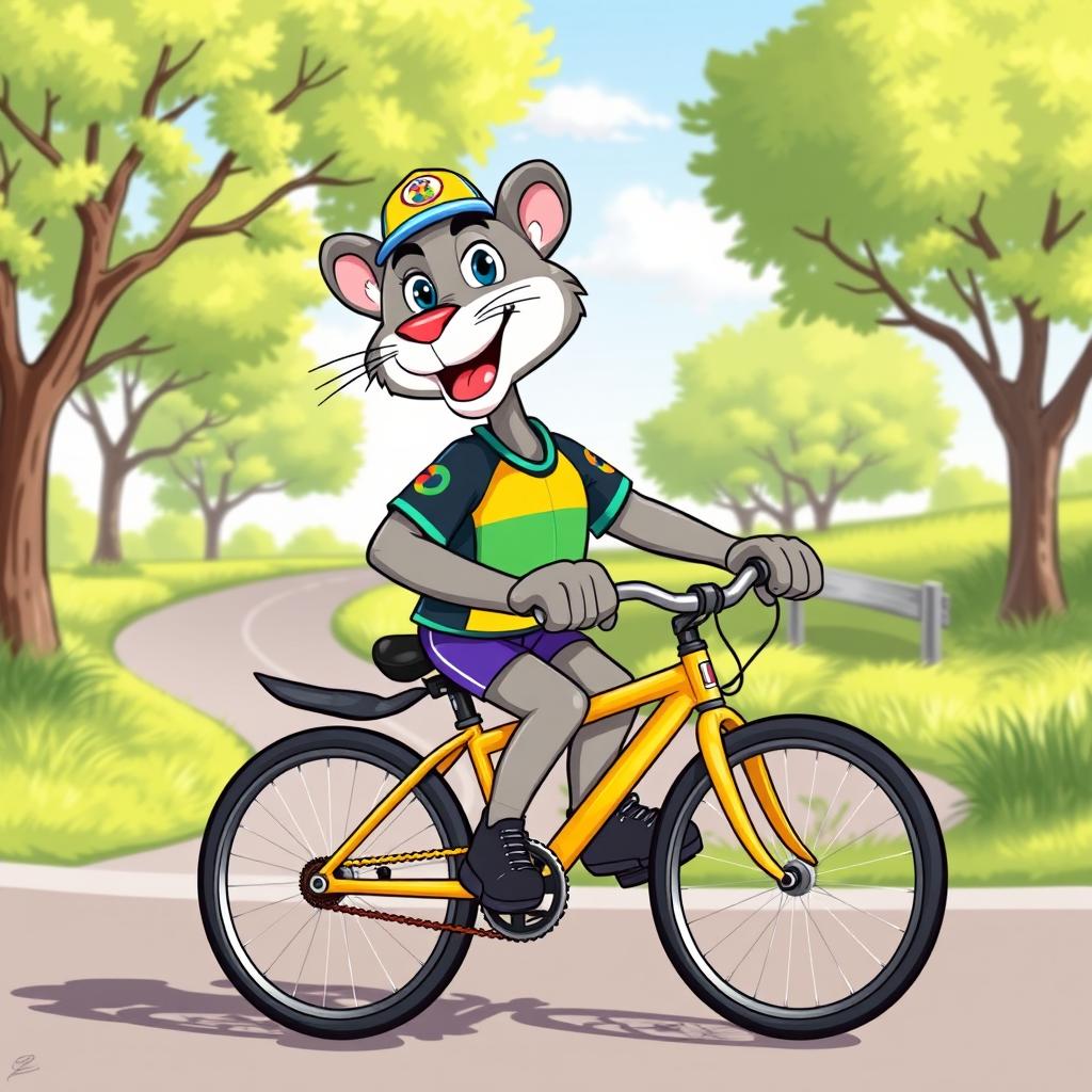 A lively and playful illustration of a puma mascot riding a bicycle