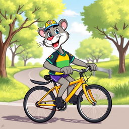 A lively and playful illustration of a puma mascot riding a bicycle