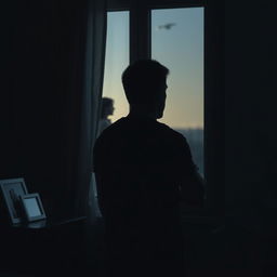An emotional scene depicting a conflicted husband looking out the window, deep in thought