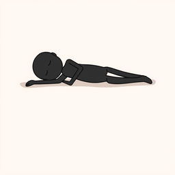 A minimalistic illustration of a black stickman figure sleeping peacefully on a simple, flat surface