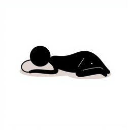A minimalistic illustration of a black stickman figure sleeping peacefully on a simple, flat surface
