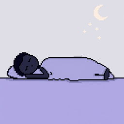 A pixel art depiction of a black stickman figure sleeping peacefully