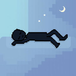 A pixel art depiction of a black stickman figure sleeping peacefully