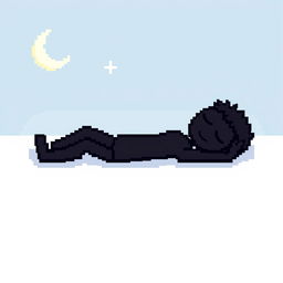 A pixel art depiction of a black stickman figure sleeping peacefully
