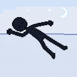 A pixel art depiction of a black stickman figure sleeping peacefully