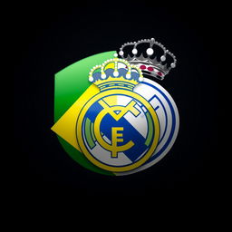 A realistic logo design that creatively combines elements of Brazil's national football team logo and the Real Madrid football club logo