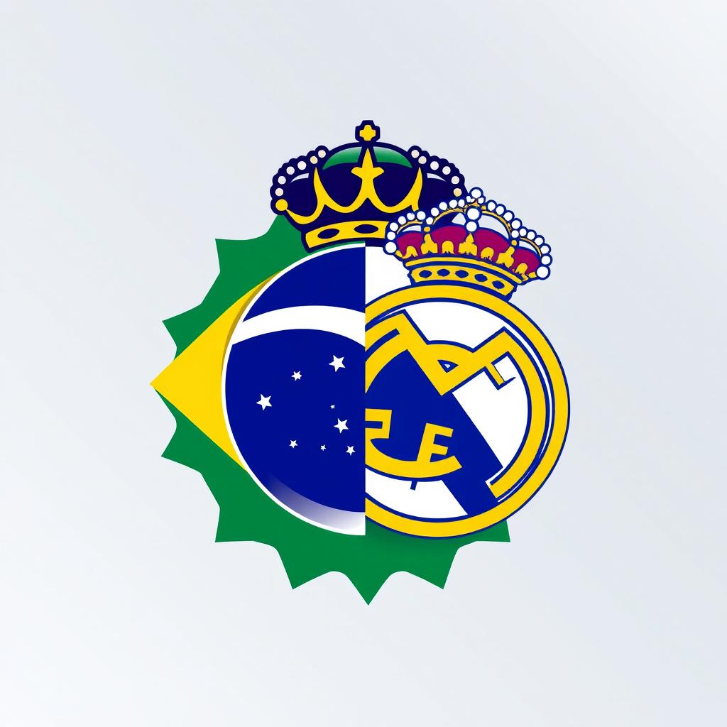 A realistic logo design that creatively combines elements of Brazil's national football team logo and the Real Madrid football club logo