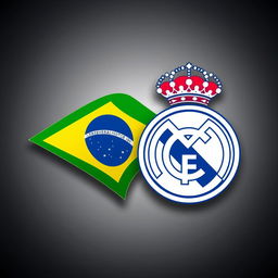 A realistic logo design that creatively combines elements of Brazil's national football team logo and the Real Madrid football club logo