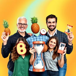 A vibrant and dynamic group profile picture featuring four handsome white male engineers, each showcasing a distinct and confident pose