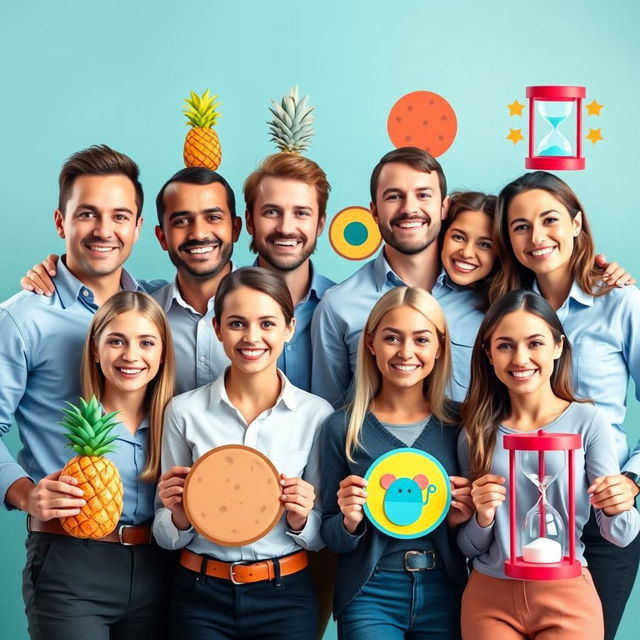 A vibrant and dynamic group profile picture featuring four handsome white male engineers, each showcasing a distinct and confident pose