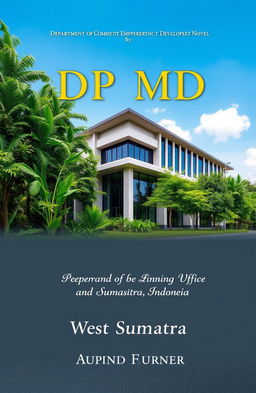 A book cover design featuring the DPMD (Department of Community Empowerment and Village Development) office in West Sumatra, Indonesia
