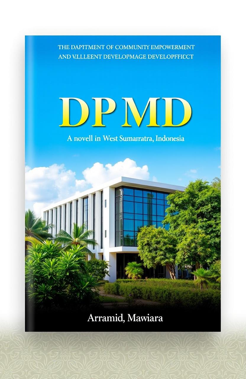 A book cover design featuring the DPMD (Department of Community Empowerment and Village Development) office in West Sumatra, Indonesia