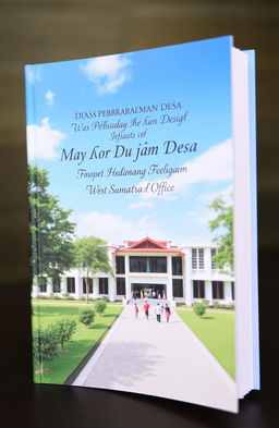 A beautifully designed book cover depicting the office of the Dinas Pemberdayaan Masyarakat dan Desa (Department of Community Empowerment and Village) of West Sumatra Province