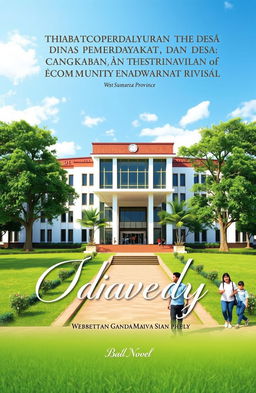 A beautifully designed book cover depicting the office of the Dinas Pemberdayaan Masyarakat dan Desa (Department of Community Empowerment and Village) of West Sumatra Province