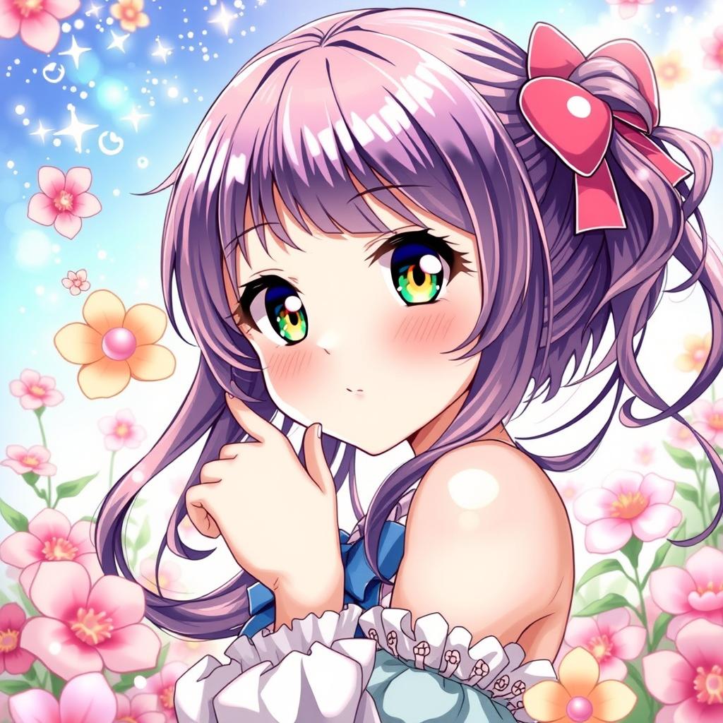 A detailed and vibrant illustration of an anime girl with expressive anime-style features, playful expression, and colorful hair