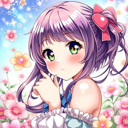 A detailed and vibrant illustration of an anime girl with expressive anime-style features, playful expression, and colorful hair