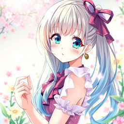 A detailed and vibrant illustration of an anime girl with expressive anime-style features, playful expression, and colorful hair