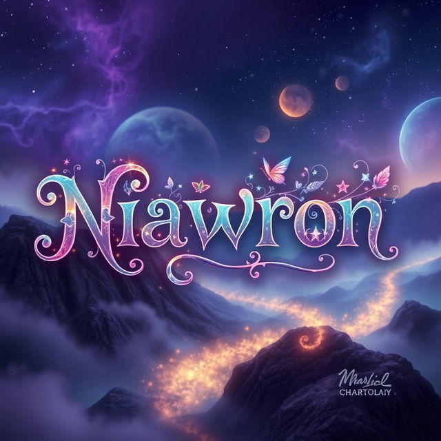 A creative and mystical design of the name 'Niawron', adorned with unique and fantastical elements