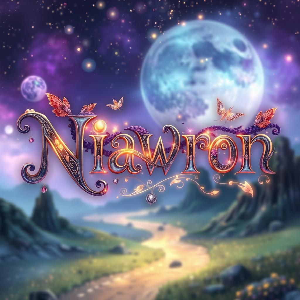 A creative and mystical design of the name 'Niawron', adorned with unique and fantastical elements