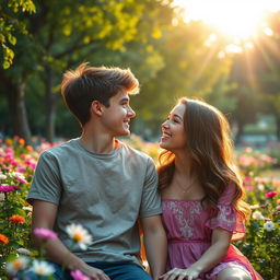 A loving scene between a young couple, showcasing deep affection