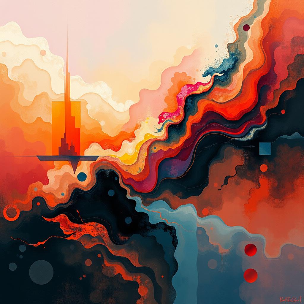 An abstract visual representation of the themes and emotions conveyed in the song "Sum 14 Pieces"