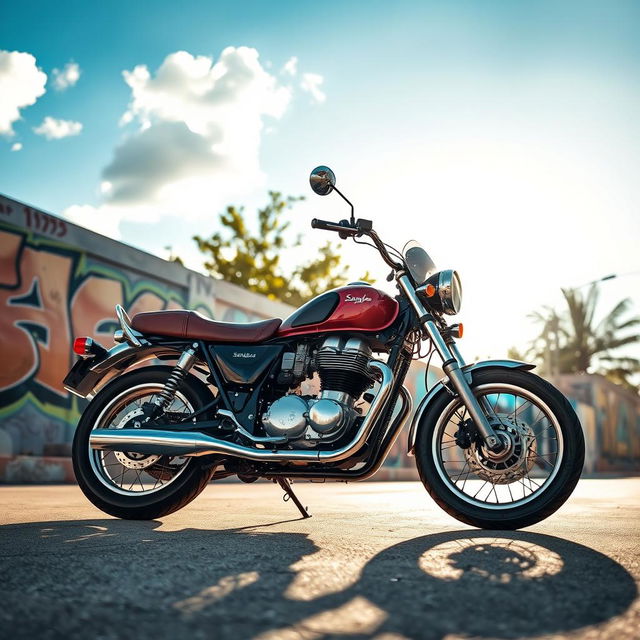 A dynamic and exciting shot of a Sanglas motorcycle, showcasing its sleek lines and vintage design