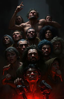 A digital painting depicting a variety of human characters in a dramatic and intense scene, showcasing resilience amidst adversity