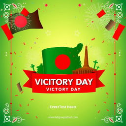 A vibrant and celebratory Bangladesh Victory Day template featuring iconic symbols of Bangladesh, such as the national flag, the map of Bangladesh, and the Liberation War monument