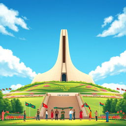 A beautiful and grand digital illustration of the National Martyrs' Monument in Bangladesh, prominently showcased to commemorate Bangladesh Victory Day on December 16