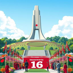 A beautiful and grand digital illustration of the National Martyrs' Monument in Bangladesh, prominently showcased to commemorate Bangladesh Victory Day on December 16