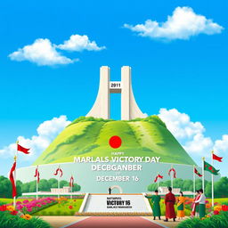 A beautiful and grand digital illustration of the National Martyrs' Monument in Bangladesh, prominently showcased to commemorate Bangladesh Victory Day on December 16