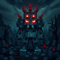 A formidable Herobrine character from Minecraft, with striking glowing red eyes that pierce through the darkness