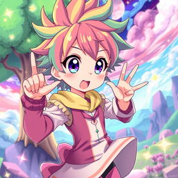 An anime-style character based on the provided photo, featuring vibrant colors and a stylized design, with dynamic poses and exaggerated expressions typical of anime