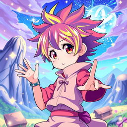 An anime-style character based on the provided photo, featuring vibrant colors and a stylized design, with dynamic poses and exaggerated expressions typical of anime