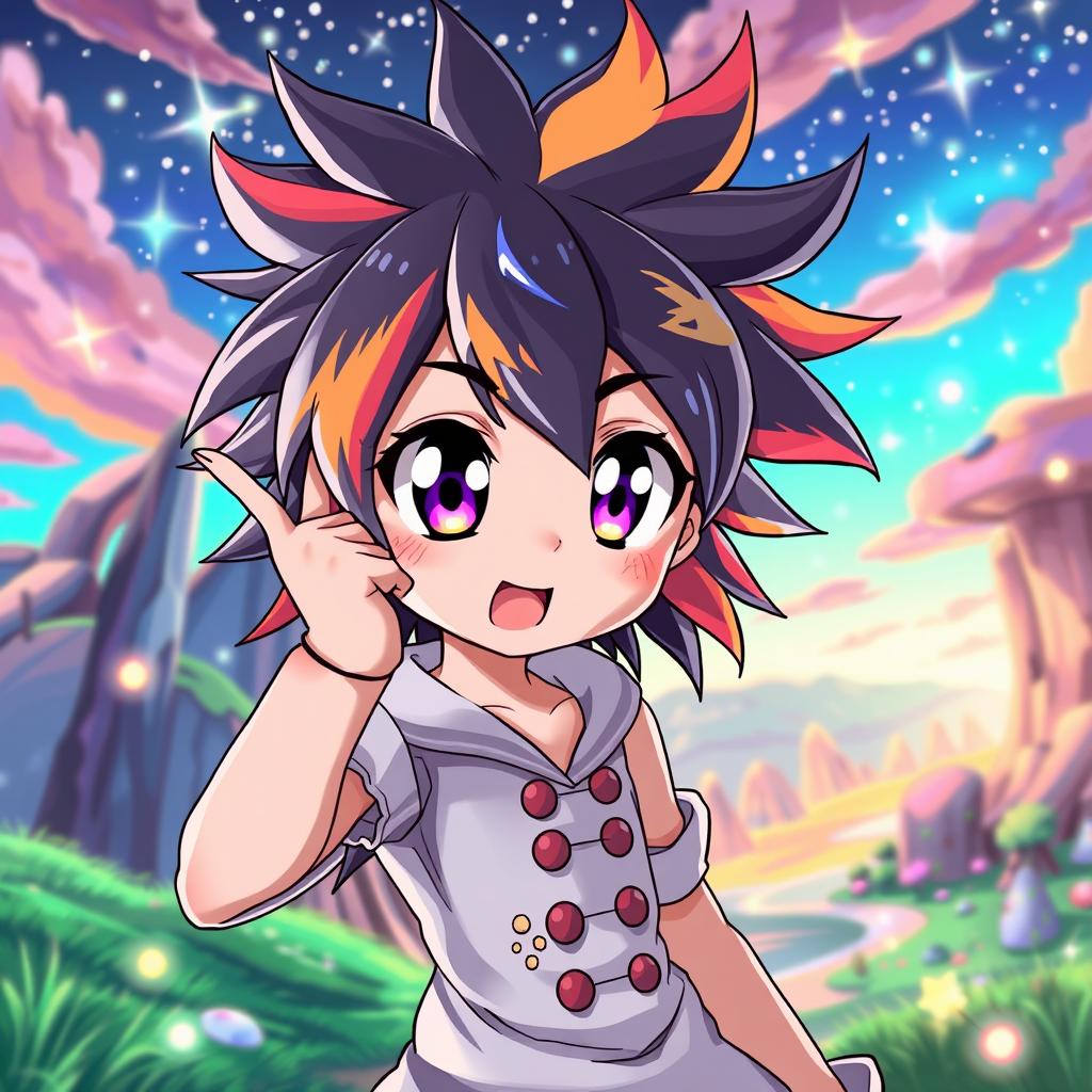 An anime-style character based on the provided photo, featuring vibrant colors and a stylized design, with dynamic poses and exaggerated expressions typical of anime