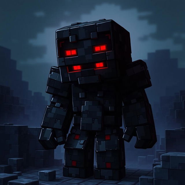 A detailed depiction of the Minecraft character Herobrine, featuring the iconic skin with a dark and mysterious appearance