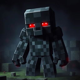 A detailed depiction of the Minecraft character Herobrine, featuring the iconic skin with a dark and mysterious appearance