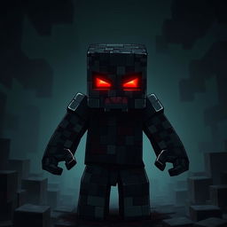 A detailed depiction of the Minecraft character Herobrine, featuring the iconic skin with a dark and mysterious appearance