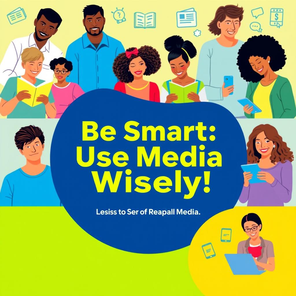 A vibrant and engaging digital campaign poster promoting the responsible use of media and information