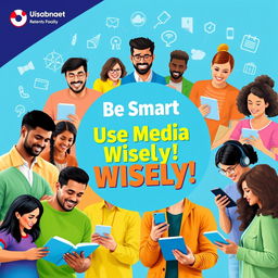 A vibrant and engaging digital campaign poster promoting the responsible use of media and information
