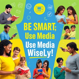A vibrant and engaging digital campaign poster promoting the responsible use of media and information