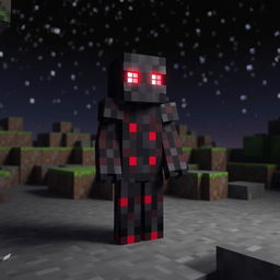 A striking representation of the Herobrine skin from Minecraft, showcasing its iconic dark and mysterious attire