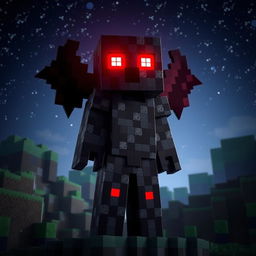 A striking representation of the Herobrine skin from Minecraft, showcasing its iconic dark and mysterious attire