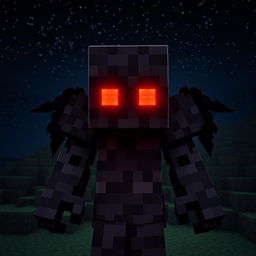 A striking representation of the Herobrine skin from Minecraft, showcasing its iconic dark and mysterious attire