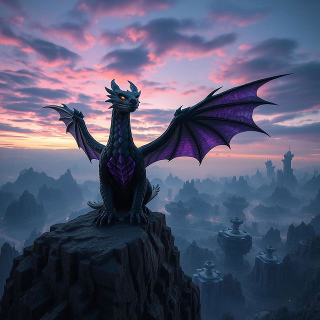 A breathtaking image of an Ender Dragon inspired by Minecraft, reimagined in a realistic setting